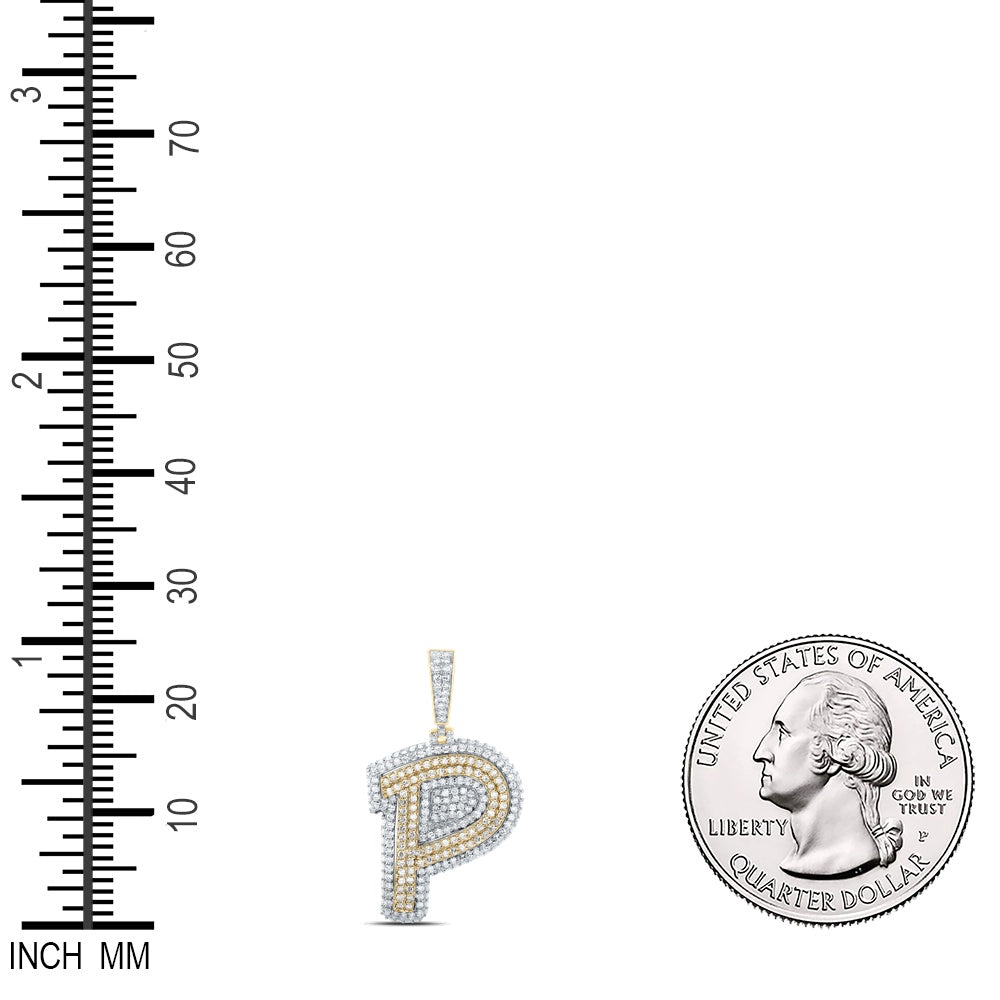 1.27 Ctw Natural Diamond Hiphop Initial Letter P Pendant in 10k Yellow Gold