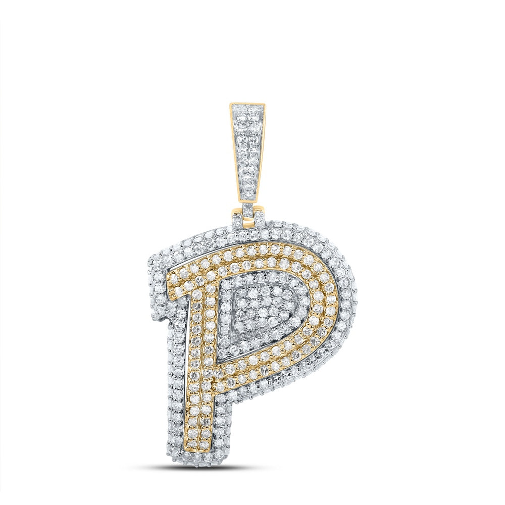 1.27 Ctw Natural Diamond Hiphop Initial Letter P Pendant in 10k Yellow Gold