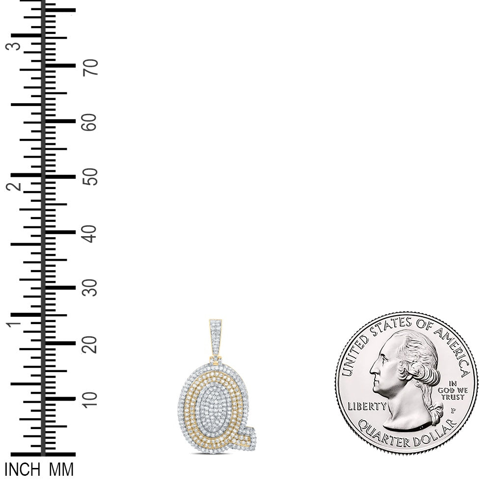1.48 Ctw Natural Diamond Hiphop Initial Letter Q Pendant in 10k Yellow Gold