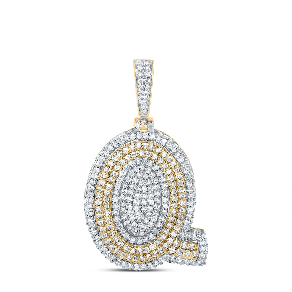1.48 Ctw Natural Diamond Hiphop Initial Letter Q Pendant in 10k Yellow Gold