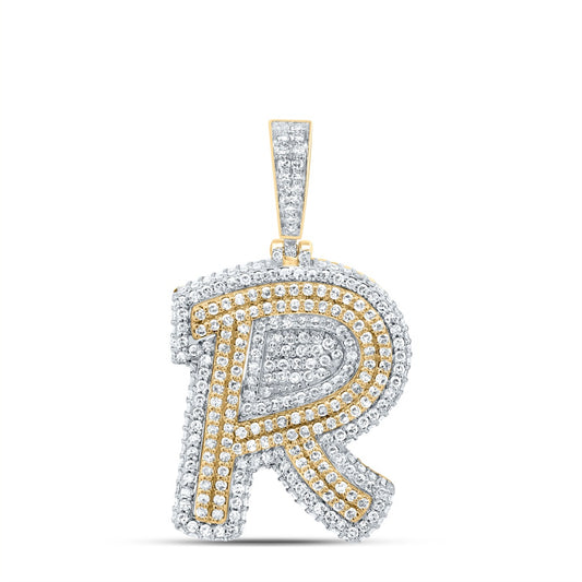 1.51 Ctw Natural Diamond Hiphop Initial Letter R Pendant in 10k Yellow Gold