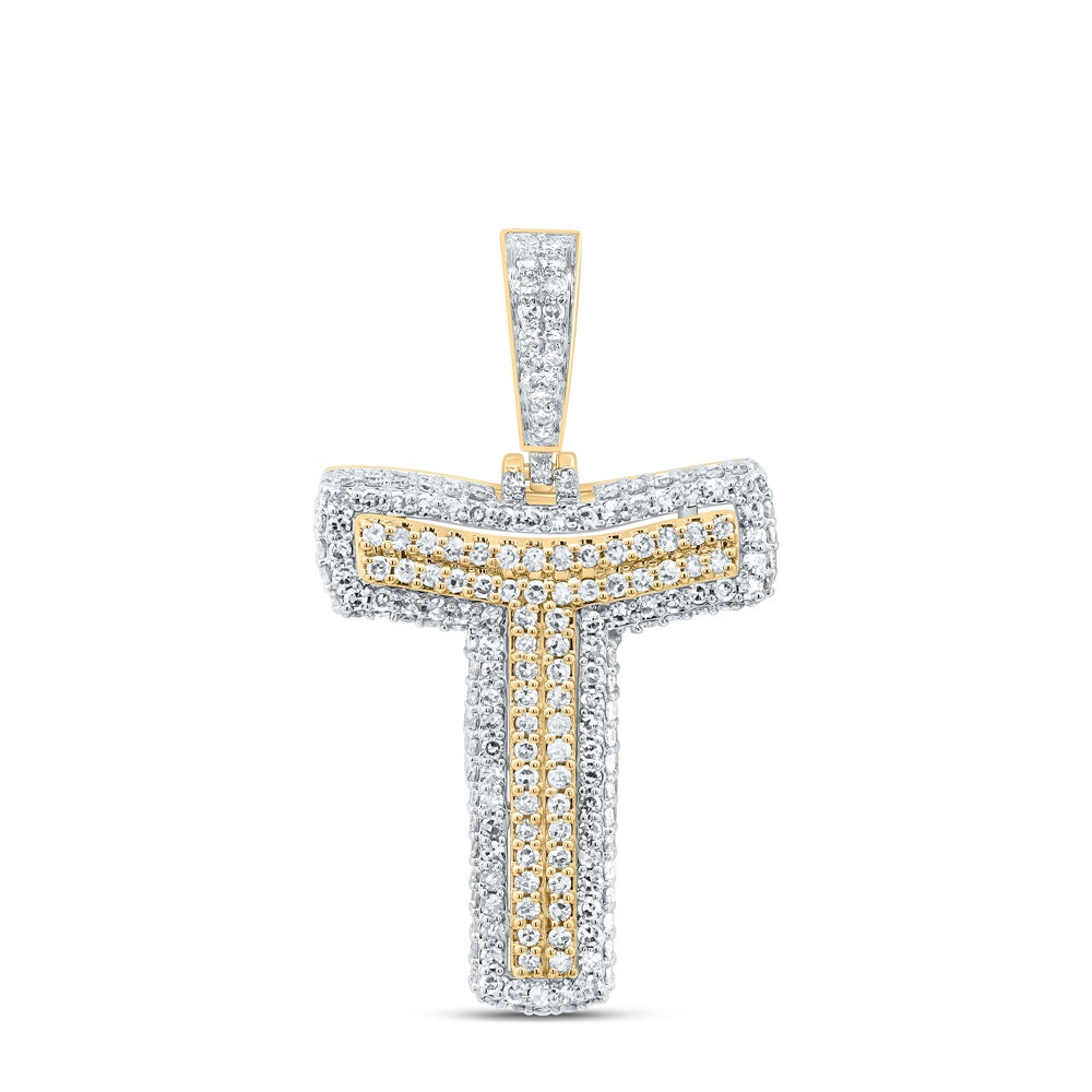 1.08 Ctw Natural Diamond Hiphop Initial Letter T Pendant in 10k Yellow Gold
