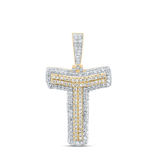 1.08 Ctw Natural Diamond Hiphop Initial Letter T Pendant in 10k Yellow Gold