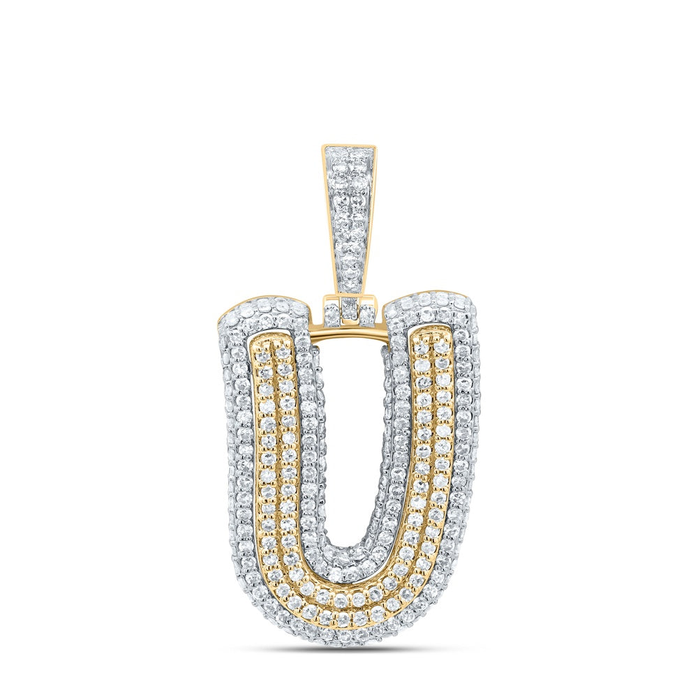 1.36 Ctw Natural Diamond Hiphop Initial Letter U Pendant in 10k Yellow Gold