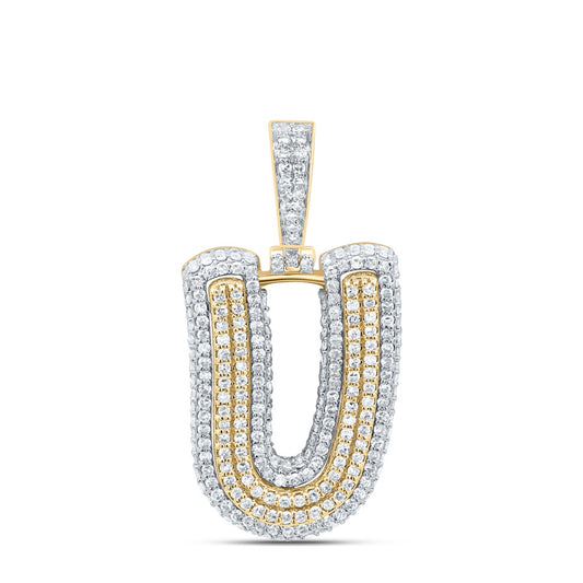 1.36 Ctw Natural Diamond Hiphop Initial Letter U Pendant in 10k Yellow Gold