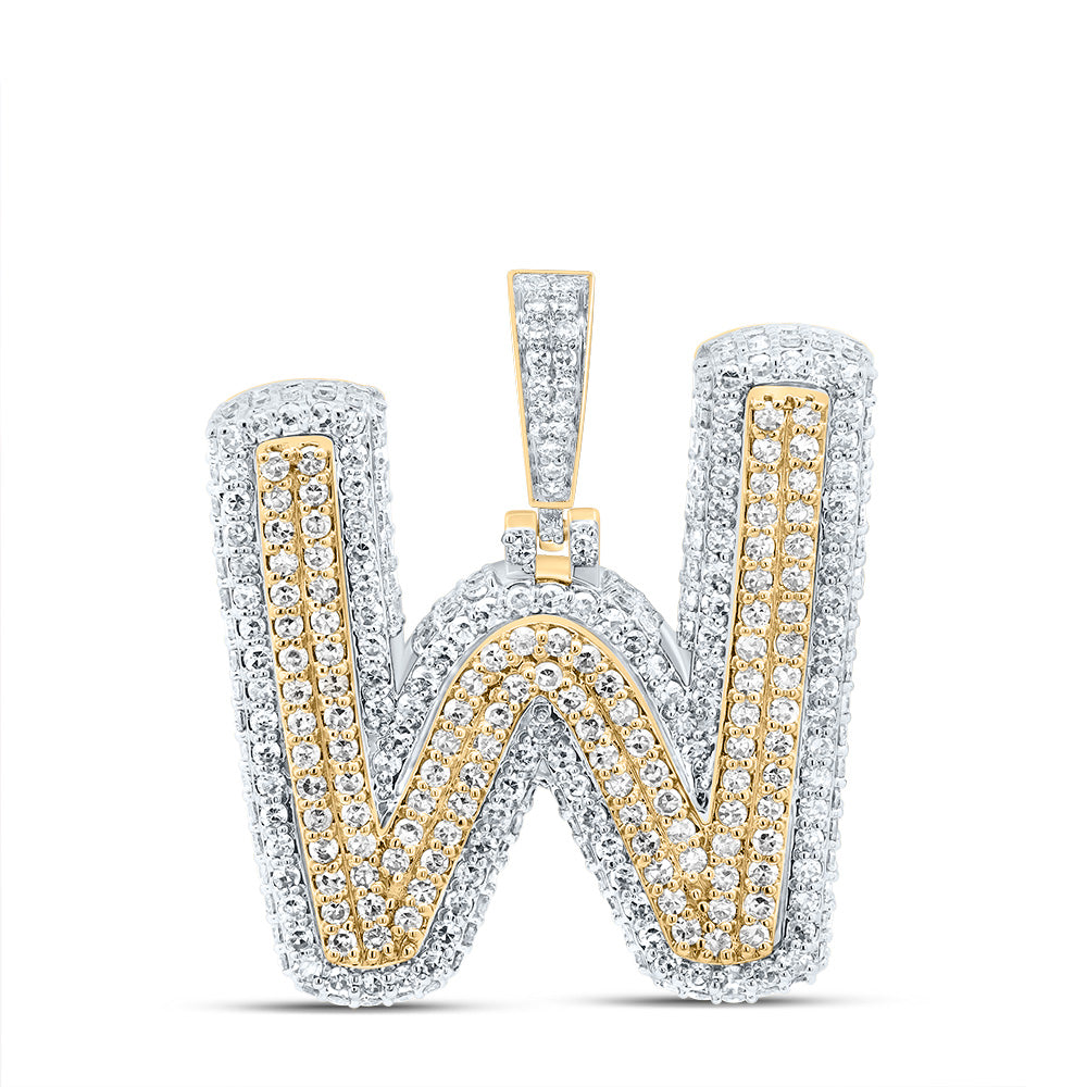 1.6 Ctw Natural Diamond Hiphop Initial Letter W Pendant in 10k Yellow Gold