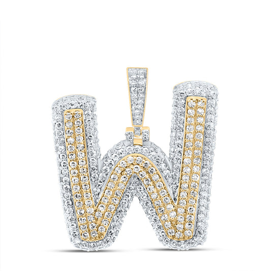 1.6 Ctw Natural Diamond Hiphop Initial Letter W Pendant in 10k Yellow Gold