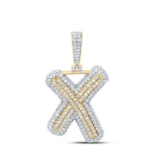 1.2 Ctw Natural Diamond Hiphop Initial Letter X Pendant in 10k Yellow Gold