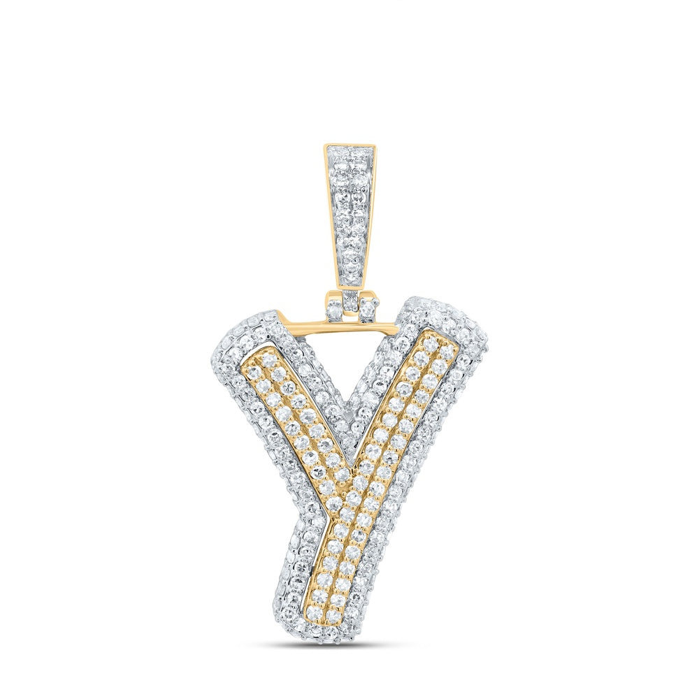 1.1 Ctw Natural Diamond Hiphop Initial Letter Y Pendant in 10k Yellow Gold