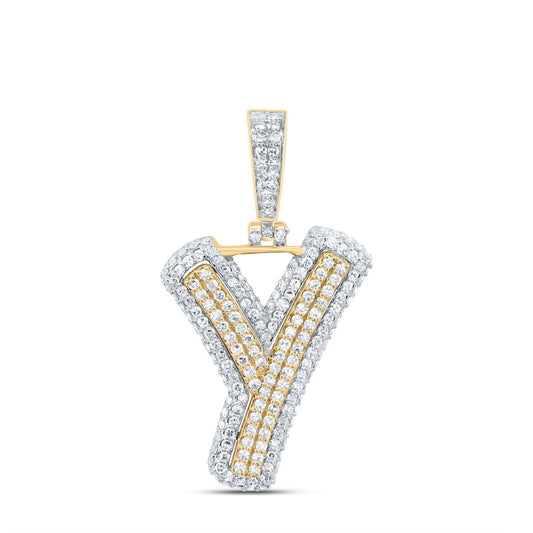 1.1 Ctw Natural Diamond Hiphop Initial Letter Y Pendant in 10k Yellow Gold