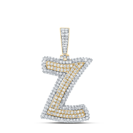 1.38 Ctw Natural Diamond Hiphop Initial Letter Z Pendant in 10k Yellow Gold