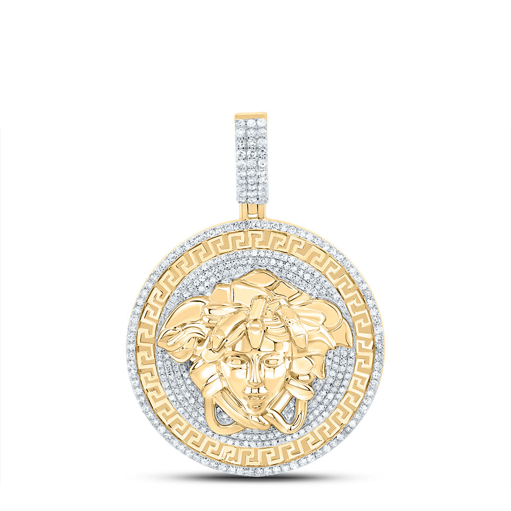 1.44 Ctw Natural Diamond Greek Medusa Medallion Pendant in 10k Yellow Gold