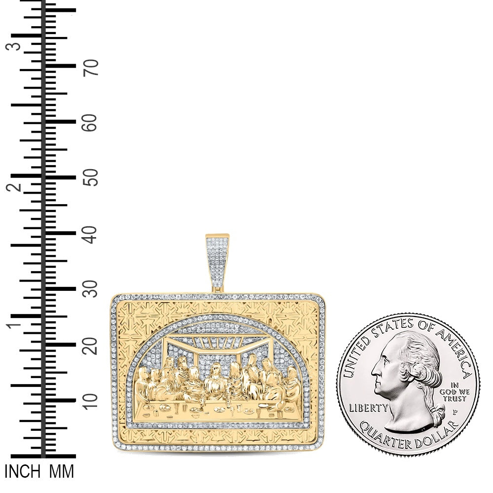 2.08 Ctw Natural Diamond Last Supper Jesus Medallion Pendant in 10k Yellow Gold
