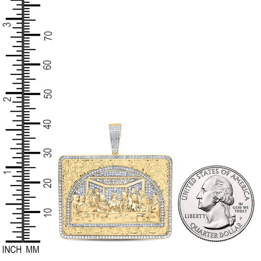 2.08 Ctw Natural Diamond Last Supper Jesus Medallion Pendant in 10k Yellow Gold
