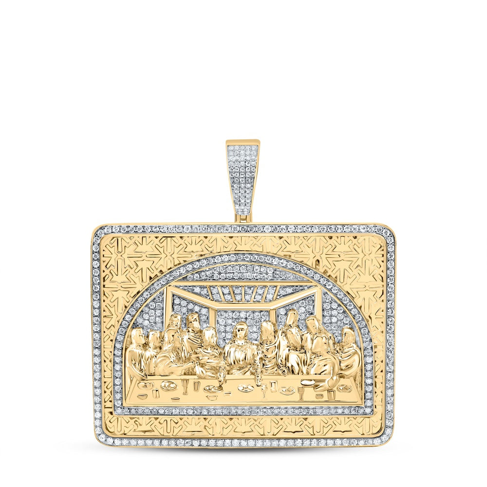 2.08 Ctw Natural Diamond Last Supper Jesus Medallion Pendant in 10k Yellow Gold