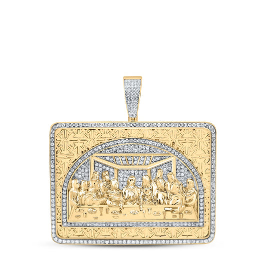 2.08 Ctw Natural Diamond Last Supper Jesus Medallion Pendant in 10k Yellow Gold