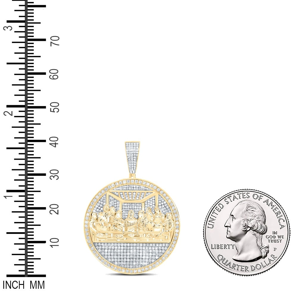 2.01 Ctw Natural Diamond Last Supper Jesus Medallion Pendant in 10k Yellow Gold