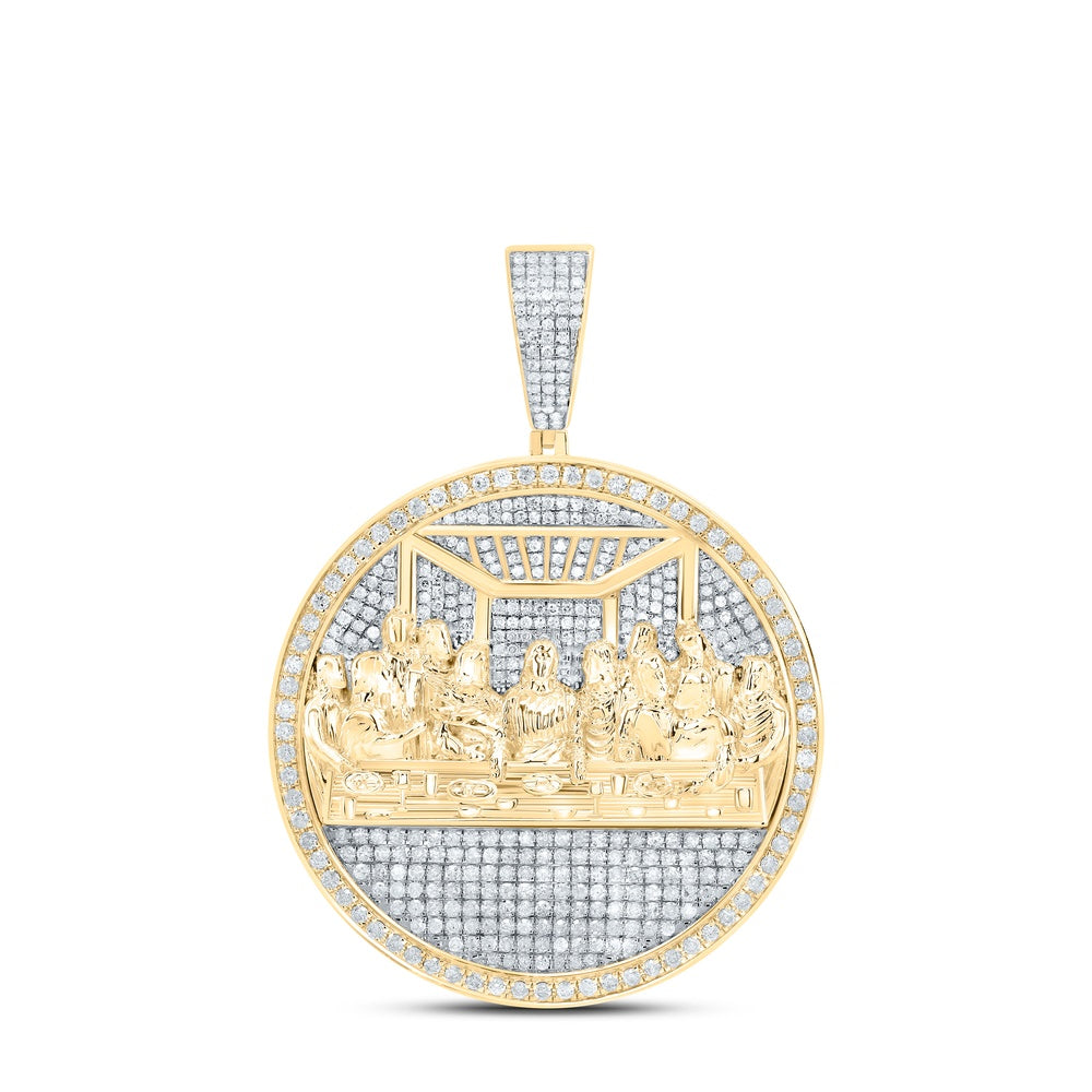 2.01 Ctw Natural Diamond Last Supper Jesus Medallion Pendant in 10k Yellow Gold