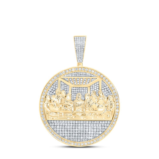 2.01 Ctw Natural Diamond Last Supper Jesus Medallion Pendant in 10k Yellow Gold