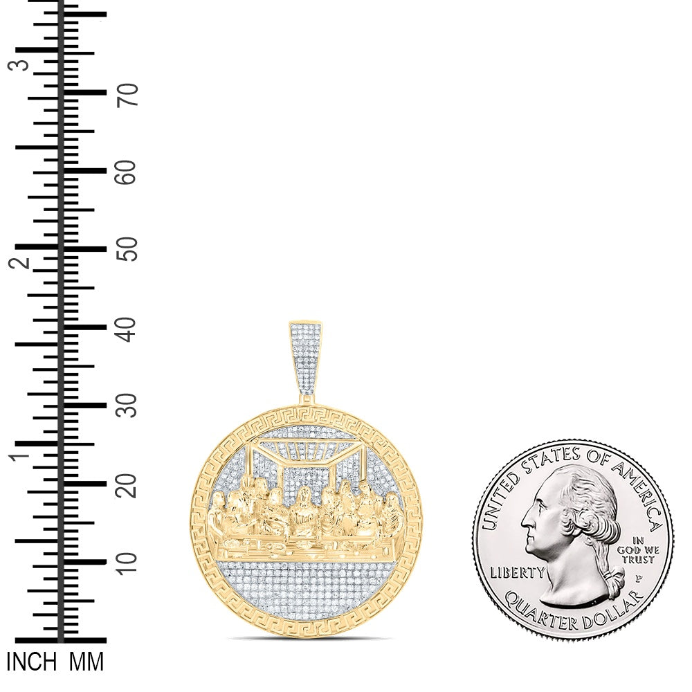 1.27 Ctw Natural Diamond Last Supper Jesus Medallion Pendant in 10k Yellow Gold