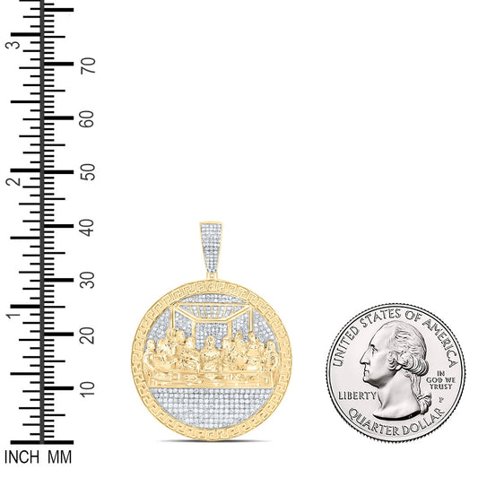 1.27 Ctw Natural Diamond Last Supper Jesus Medallion Pendant in 10k Yellow Gold