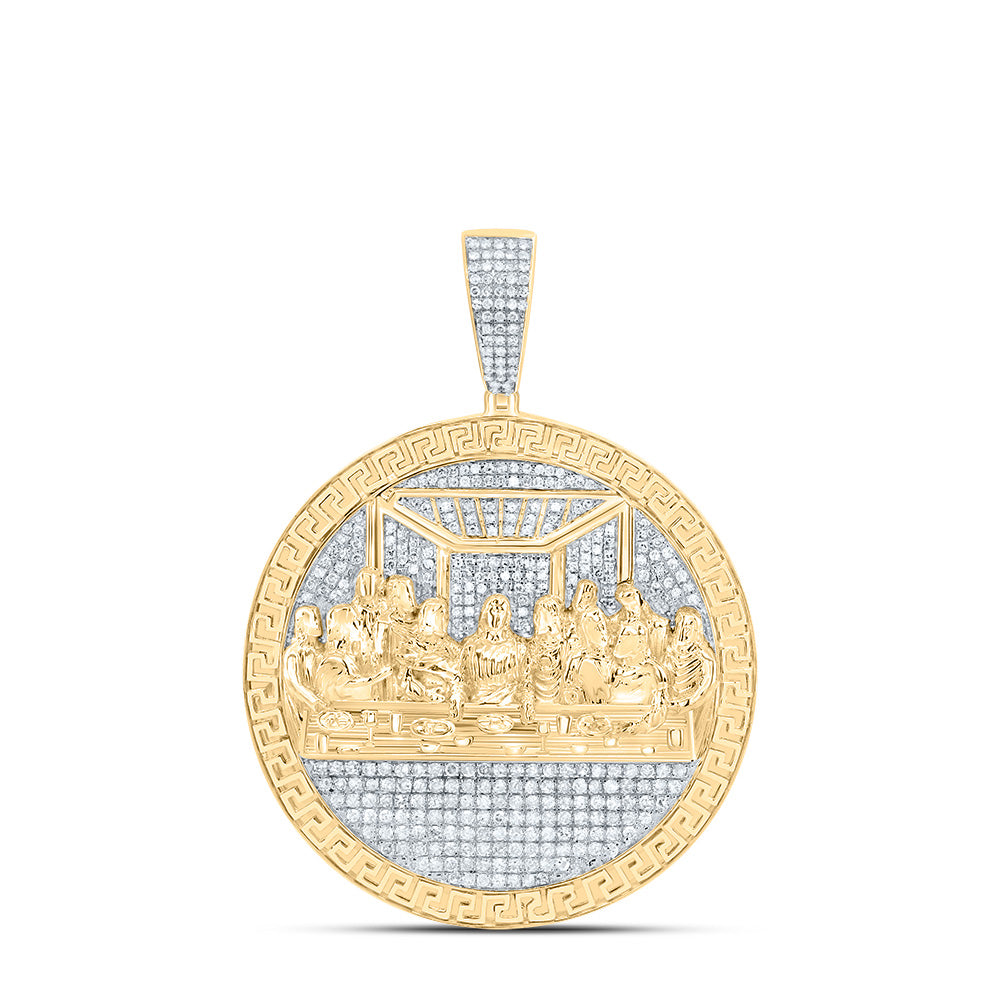 1.27 Ctw Natural Diamond Last Supper Jesus Medallion Pendant in 10k Yellow Gold