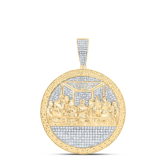 1.27 Ctw Natural Diamond Last Supper Jesus Medallion Pendant in 10k Yellow Gold