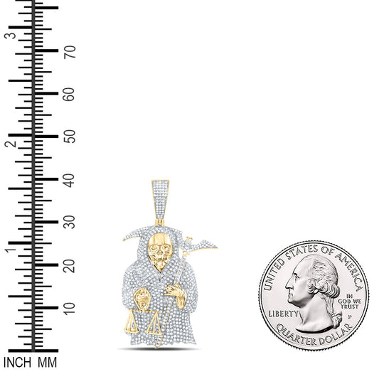 2.25 Ctw Natural Diamond Santa Muerte Grim Reaper Pendant in 10k Yellow Gold