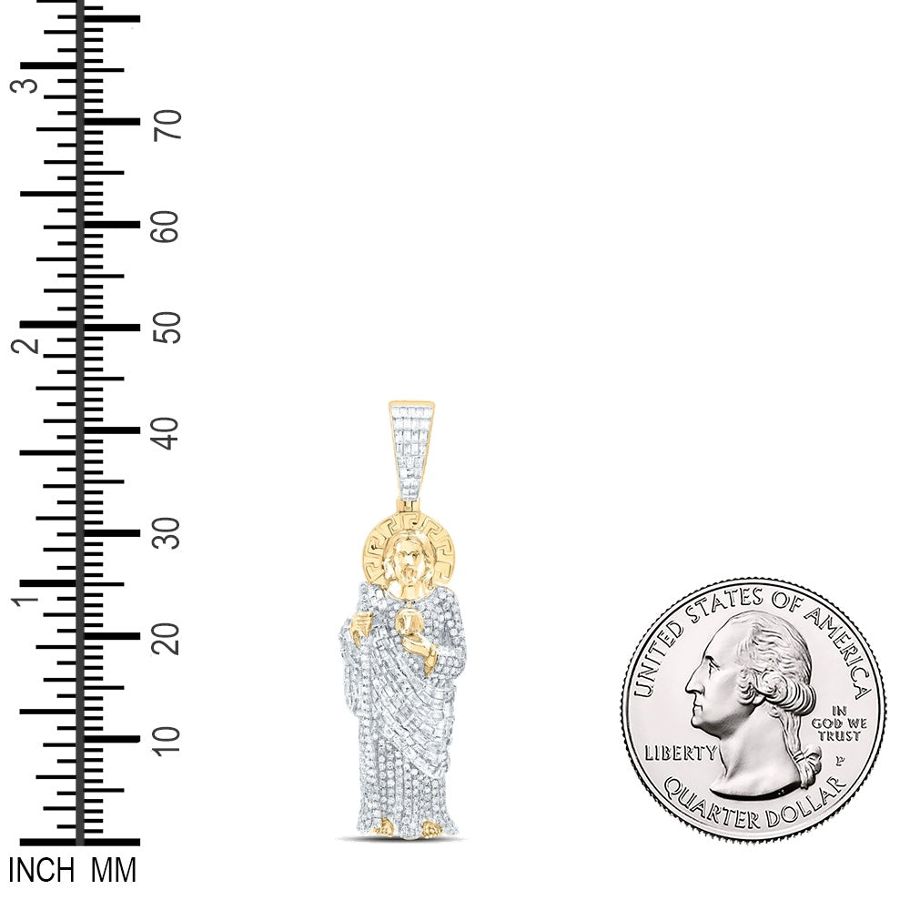 1.48 Ctw Natural Diamond Full Body Jesus Pendant in 10k Yellow Gold