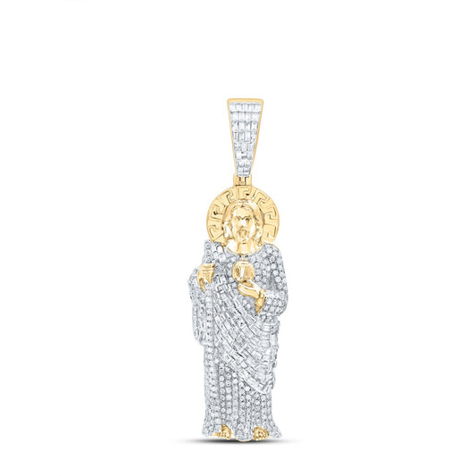 1.48 Ctw Natural Diamond Full Body Jesus Pendant in 10k Yellow Gold