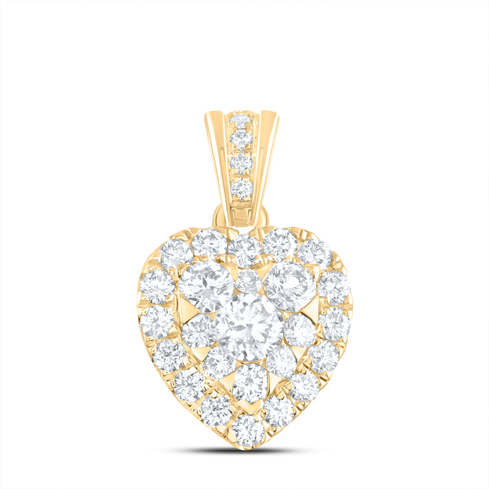 0.73 Ctw Natural Diamond Cluster Heart Pendant in 14k Yellow Gold