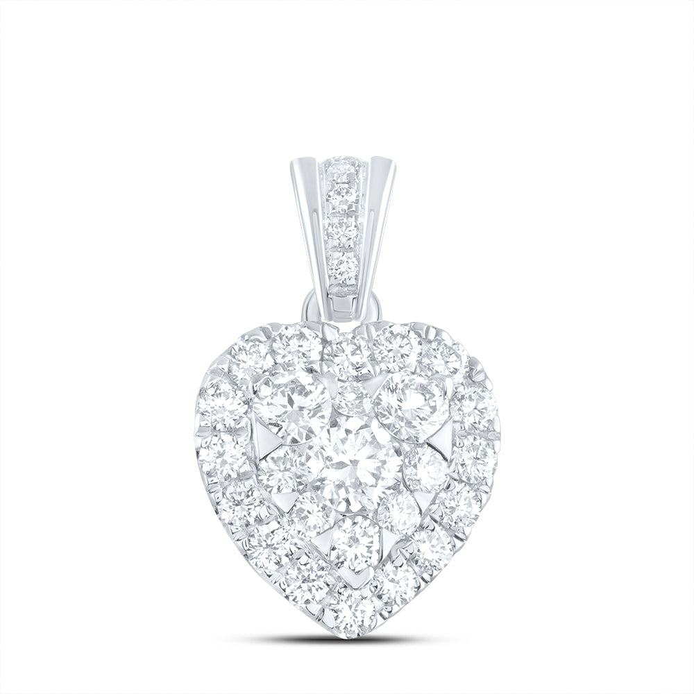 0.73 Ctw Natural Diamond Cluster Heart Pendant in 14k White Gold