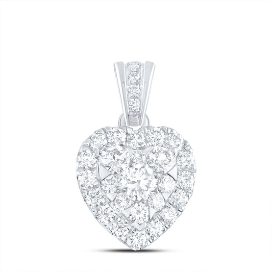 0.73 Ctw Natural Diamond Cluster Heart Pendant in 14k White Gold