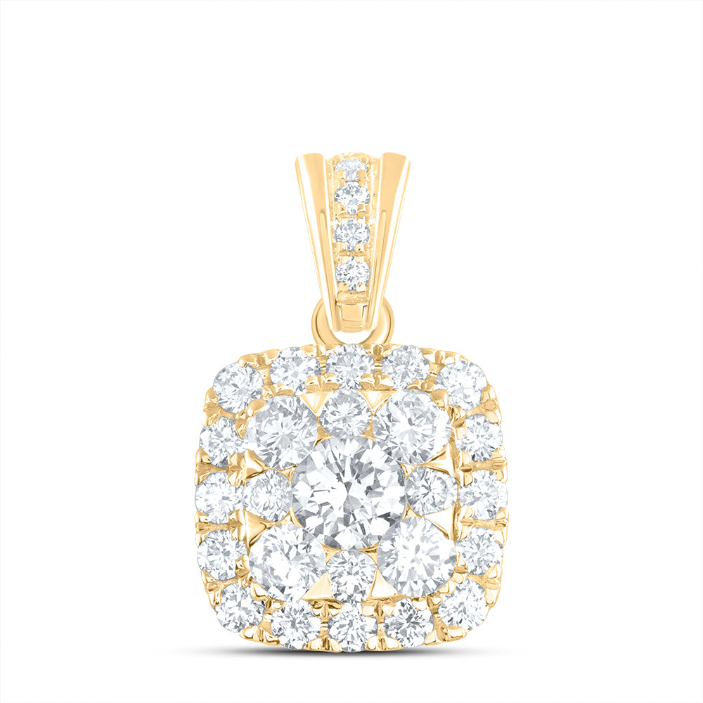 0.94 Ctw Natural Diamond Square Center Round Pendant in 14k Yellow Gold