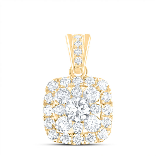 0.94 Ctw Natural Diamond Square Center Round Pendant in 14k Yellow Gold