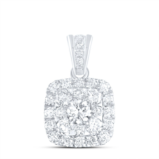 0.94 Ctw Natural Diamond Square Center Round Pendant in 14k White Gold