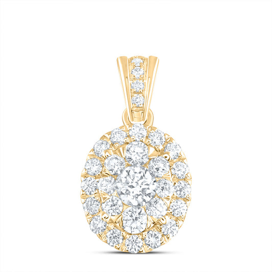 0.81 Ctw Natural Diamond Oval Shape Pendant in 14k Yellow Gold