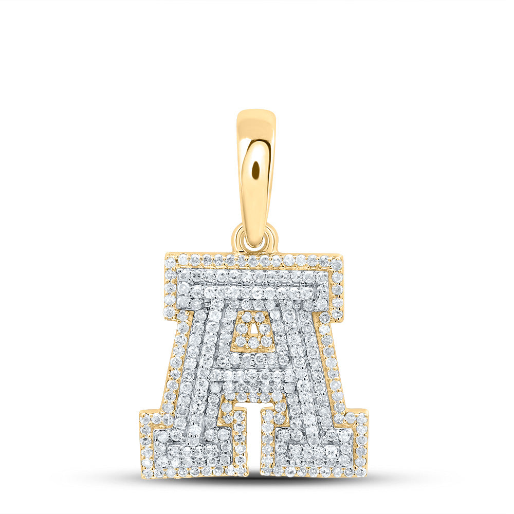 0.72 Ctw Natural Diamond Hiphop Block Initial Letter A Pendant in 10k Yellow Gold