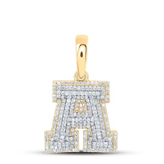 0.72 Ctw Natural Diamond Hiphop Block Initial Letter A Pendant in 10k Yellow Gold