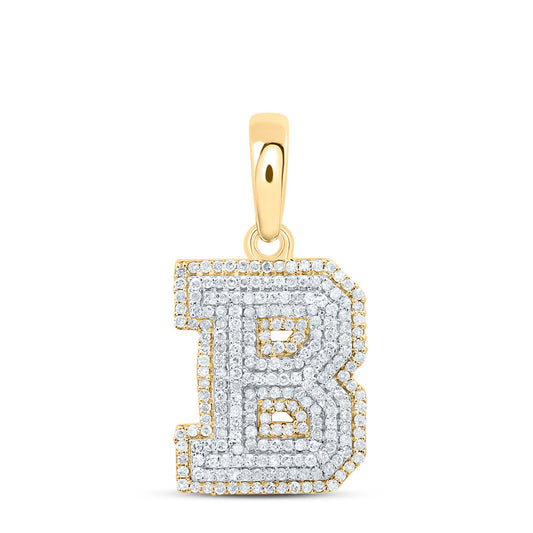 0.67 Ctw Natural Diamond Hiphop Block Initial Letter B Pendant in 10k Yellow Gold