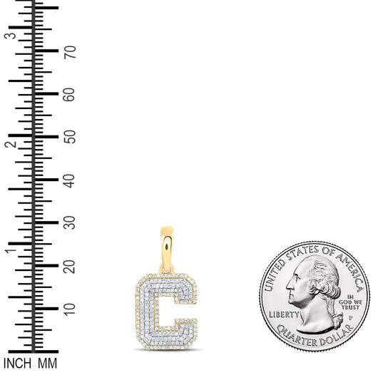 0.57 Ctw Natural Diamond Hiphop Block Initial Letter C Pendant in 10k Yellow Gold