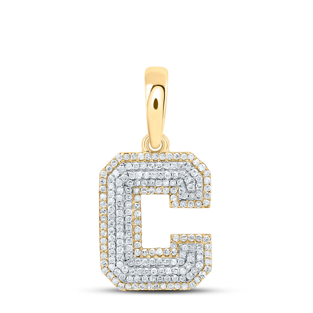 0.57 Ctw Natural Diamond Hiphop Block Initial Letter C Pendant in 10k Yellow Gold
