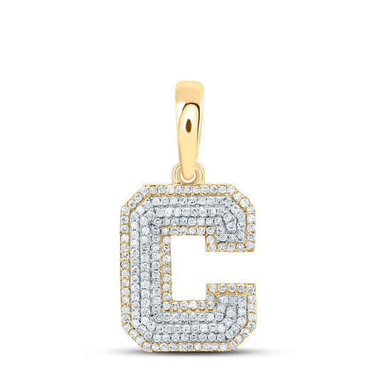 0.57 Ctw Natural Diamond Hiphop Block Initial Letter C Pendant in 10k Yellow Gold