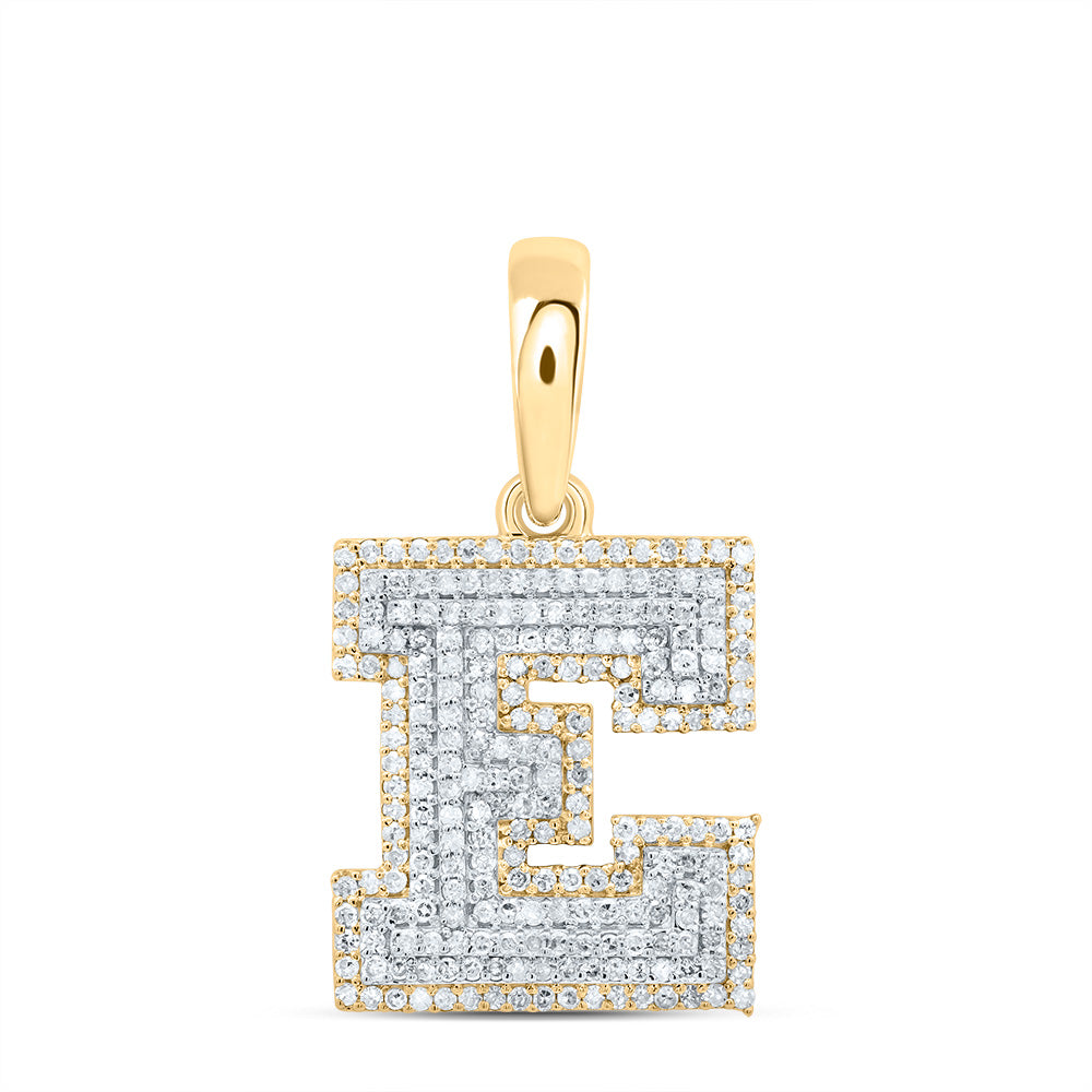 0.71 Ctw Natural Diamond Hiphop Block Initial Letter E Pendant in 10k Yellow Gold