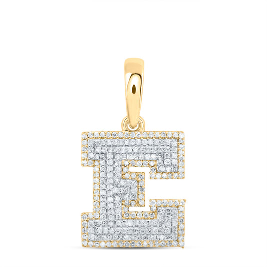 0.71 Ctw Natural Diamond Hiphop Block Initial Letter E Pendant in 10k Yellow Gold