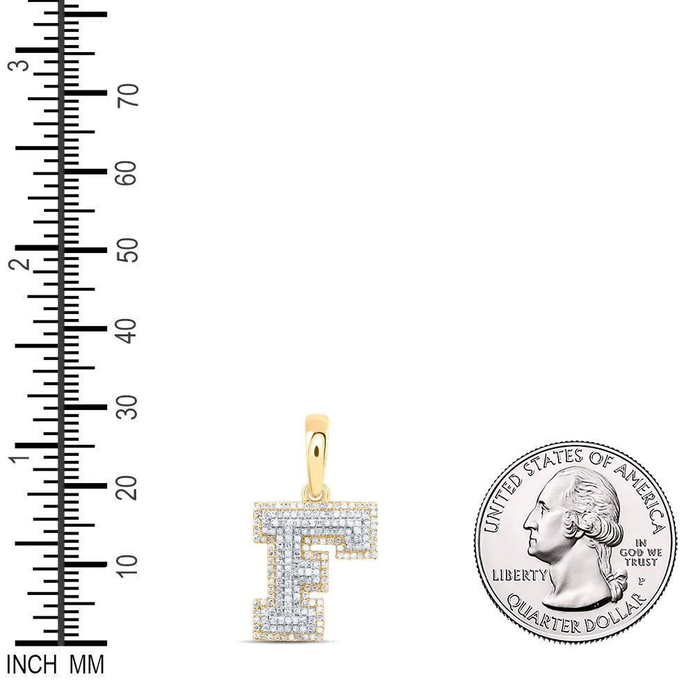 0.57 Ctw Natural Diamond Hiphop Block Initial Letter F Pendant in 10k Yellow Gold