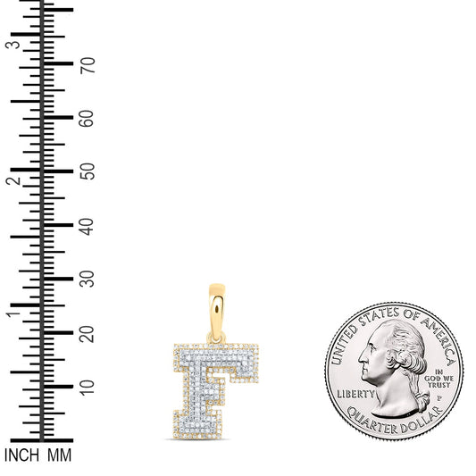0.57 Ctw Natural Diamond Hiphop Block Initial Letter F Pendant in 10k Yellow Gold