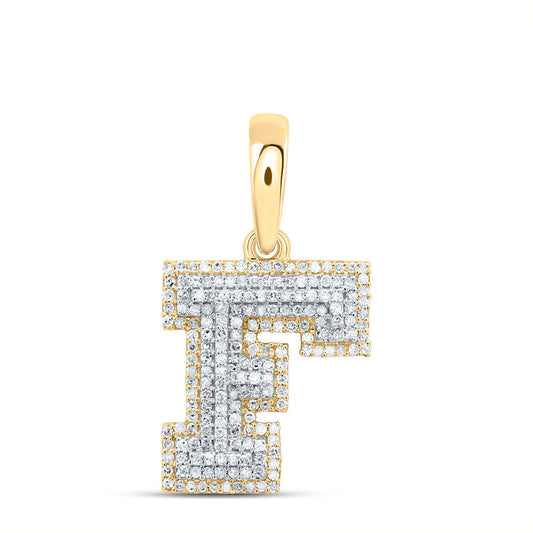 0.57 Ctw Natural Diamond Hiphop Block Initial Letter F Pendant in 10k Yellow Gold