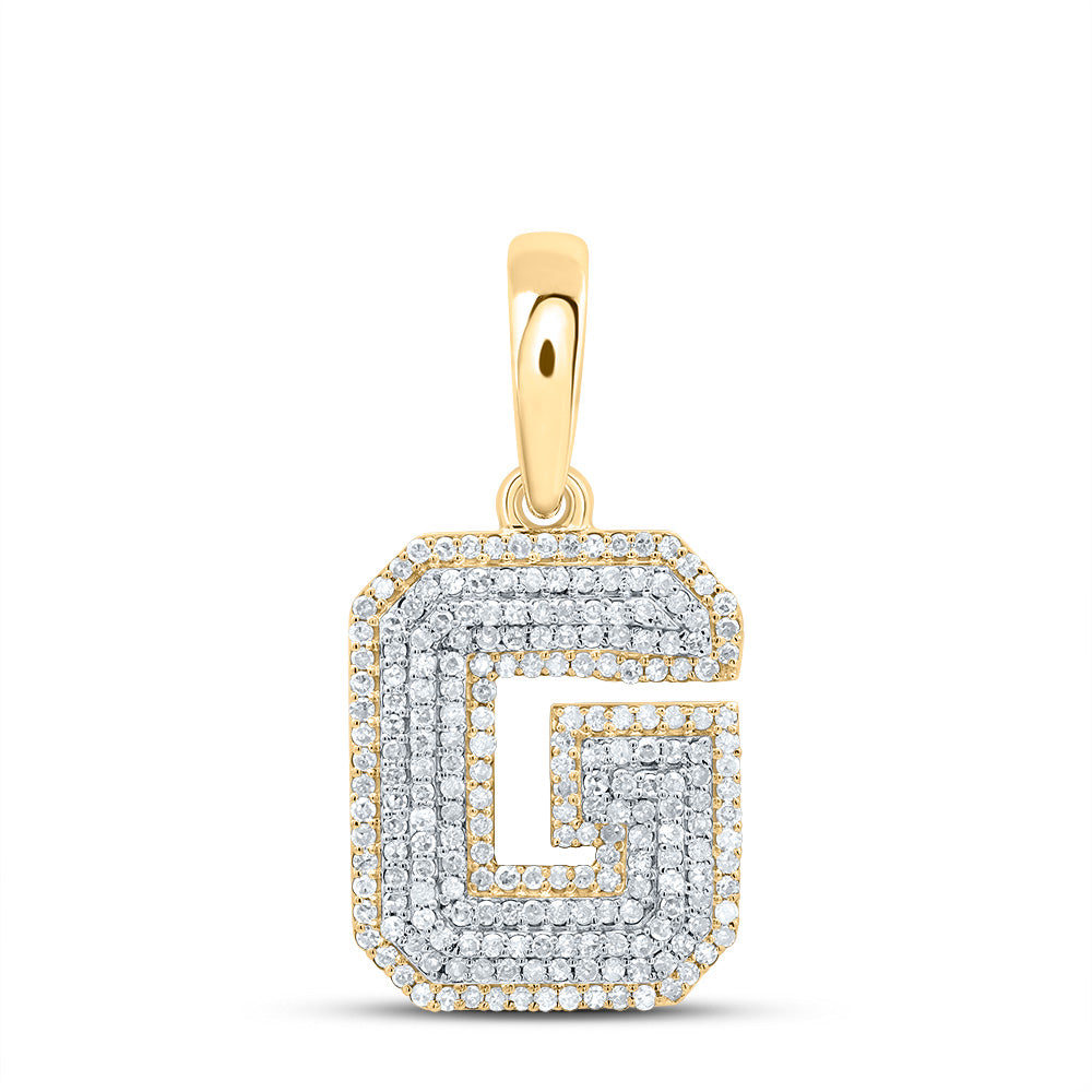 0.65 Ctw Natural Diamond Hiphop Block Initial Letter G Pendant in 10k Yellow Gold