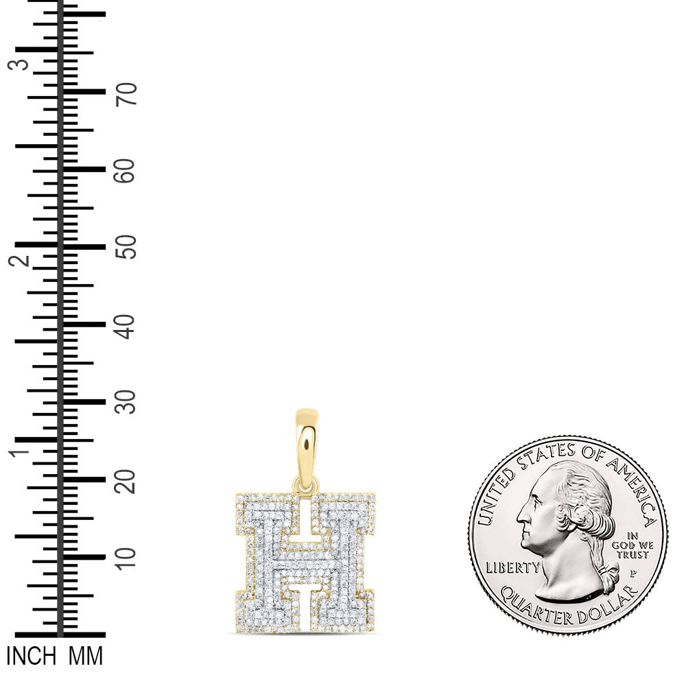 0.78 Ctw Natural Diamond Hiphop Block Initial Letter H Pendant in 10k Yellow Gold